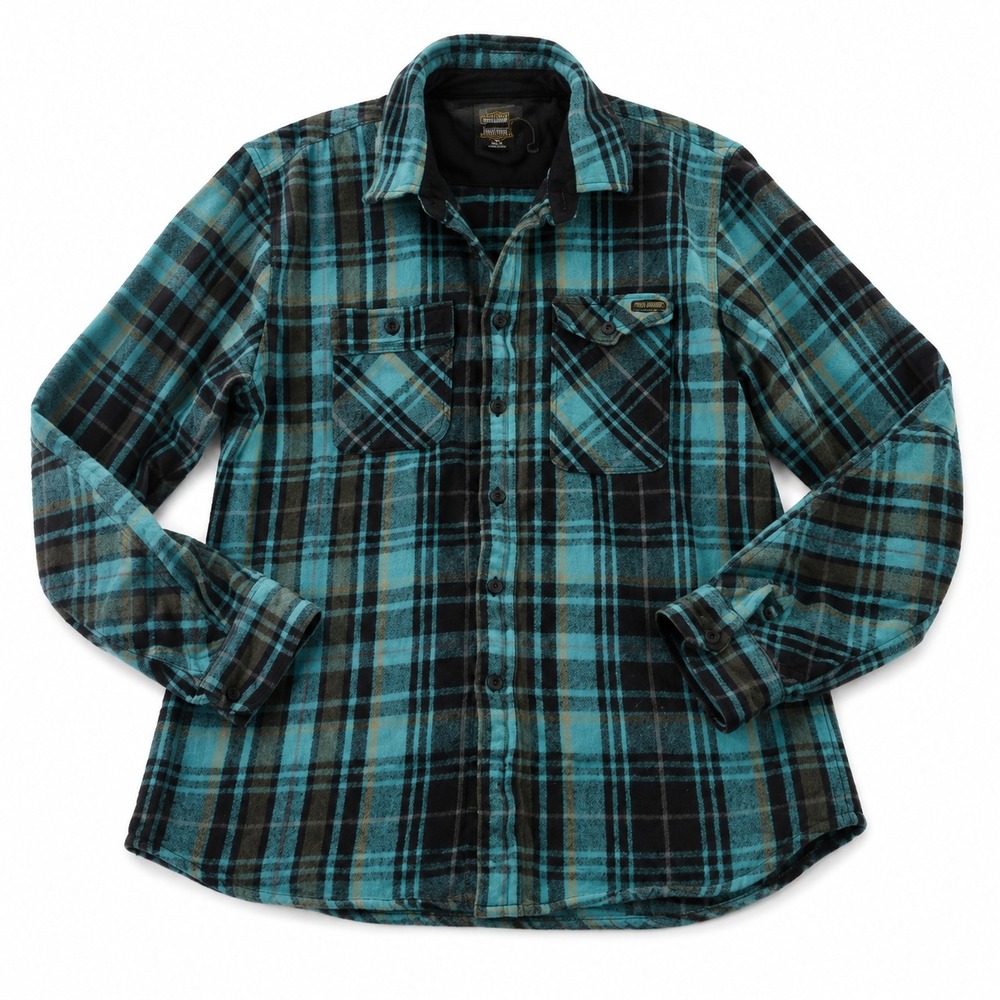 Volcom Workwear Flannel Mens Large Blue Black Plaid Button Up Grunge Indie